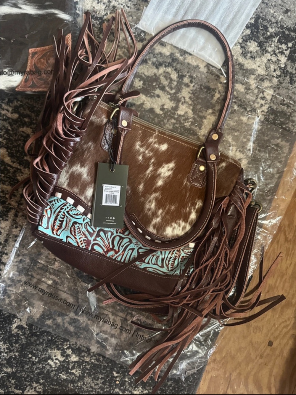 Myra Bag Brown and Turquoise Fringe Shoulder Bag